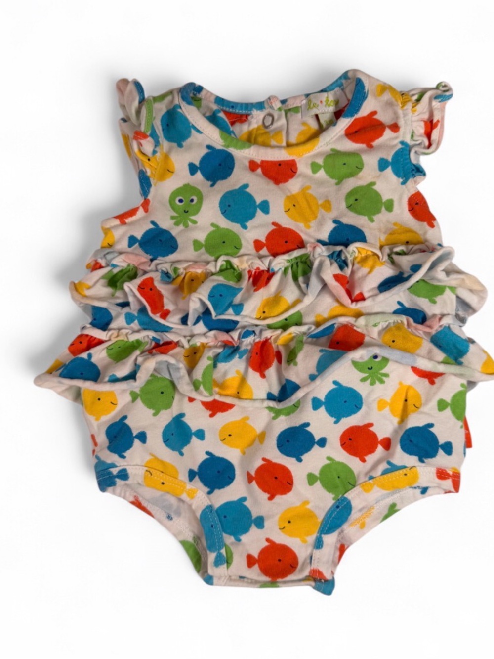 Le Top Multi-Color Fish Print Ruffle Baby One-Piece Bodysuit